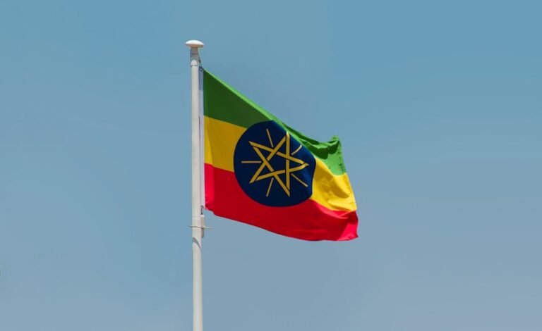 flag of ethopia under blue sky