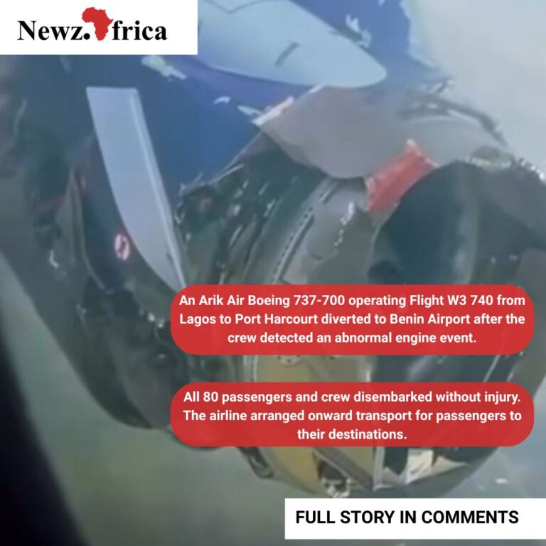 Nigerian Arik Air Boeing 737 diversion after engine anomaly. Flight W3 740 landed safely in Benin, no injuries reported.
